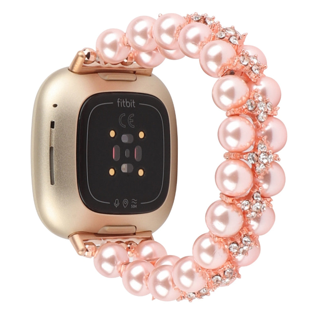 For Fitbit Versa 3 Sense Two Rows Rhinestone Pearl Bracelet Wrist Strap Replacement Smart Watch Band For Fitbit Versa 3 Sense Two Rows Rhinestone Pearl Bracelet Wrist Strap Replacement Smart Watch Band